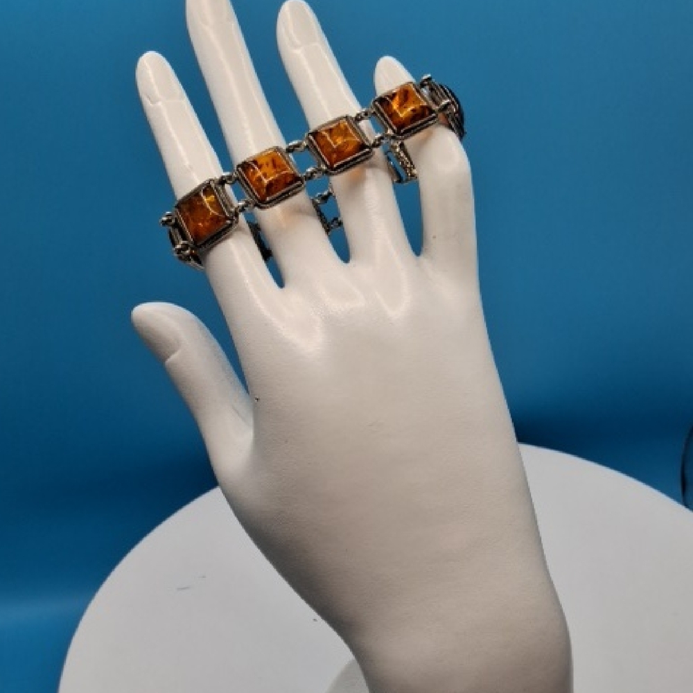 Amber Stone Silver 925 Sterling Silver Bracelet, size 6.5